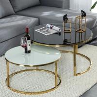 Buy cheap Marble Glass Top Gold Round Coffee Table With Storage Strike Deisgn product