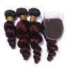 Buy cheap Loose Wave 1B/99J Human Hair Brazilian Loose Wave Hair 3 Bundle with Closure Colorful Hair Bundles With Closure Deal from wholesalers