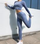Knitted Seamless Nylon Sportswear Tracksuits Women Long Sleeve Crop Top