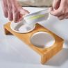Buy cheap Elevated Double Bowl Frame Pet Ceramic Bowl Bamboo Wood Stand Ceramic Dog Bowls from wholesalers
