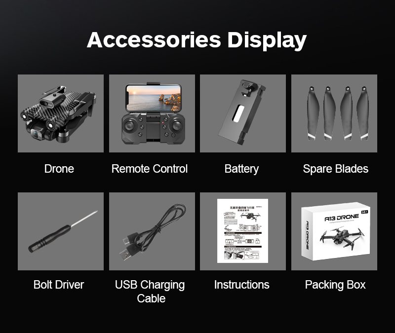 A13 Mini Drone 4k Dual Camera Obstacle Avoidance Optical Flow Foldable Wifi Brushless Motor Dron Quadcopter Toy Foldable