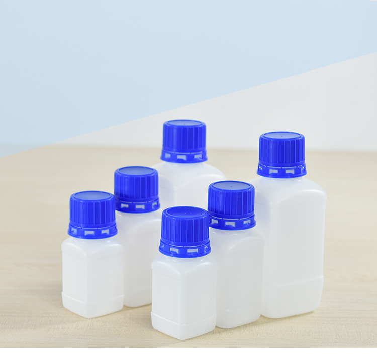 Square White HDPE Plastic Lab Bottles Reagent Chemical Storage 60ml-250ml