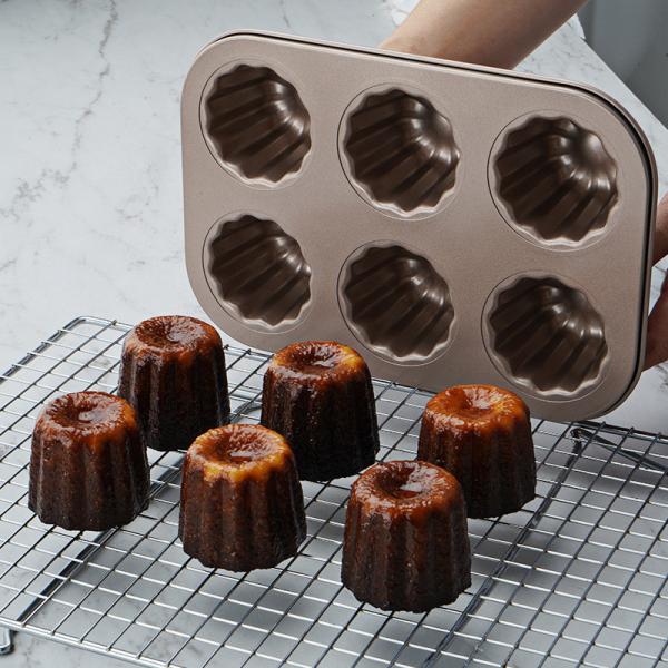 Buy cheap 6 / 12 Cups Golden Round Corolli Baking Pan Cake French Dessert Canalei Carbon Steel Mold Baking Pan from wholesalers