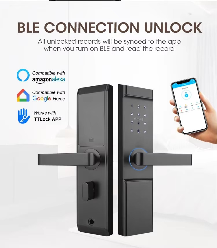 Black TTlock Digital Door Lock 35mm - 55mm Hotel Digital Door Lock