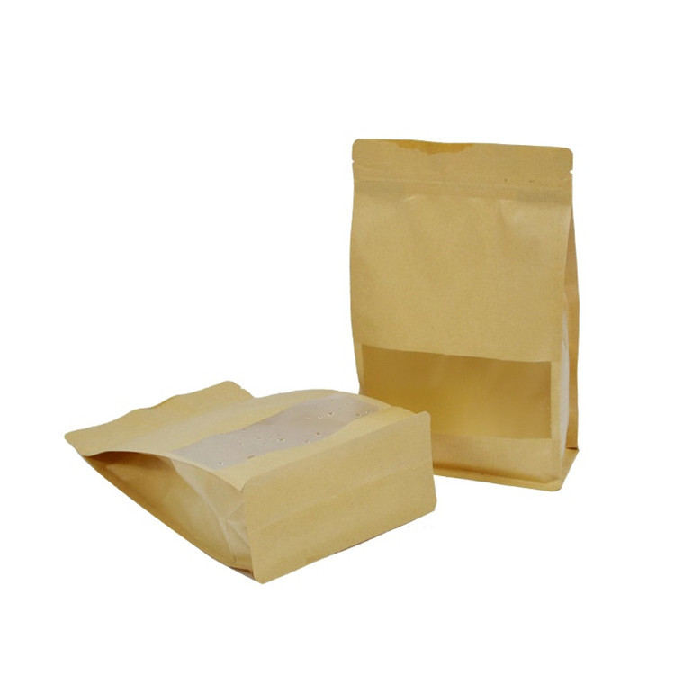 Custom food grade Biodegradable recycle brown zipper stand up kraft paper bag for coffee bean cookie storage