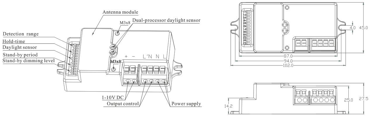 120 ~ 277v Input Dimmable Motion Sensor 1 ~ 10v Dimmable HNS203