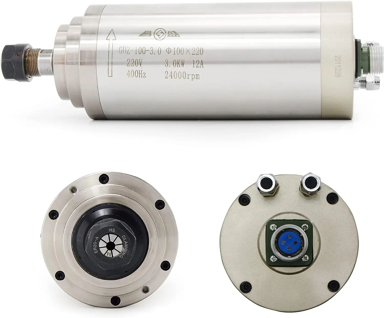 3KW CNC Water Cooling Spindle Motor ER20 Collet 400Hz 24000RPM For Woodworking