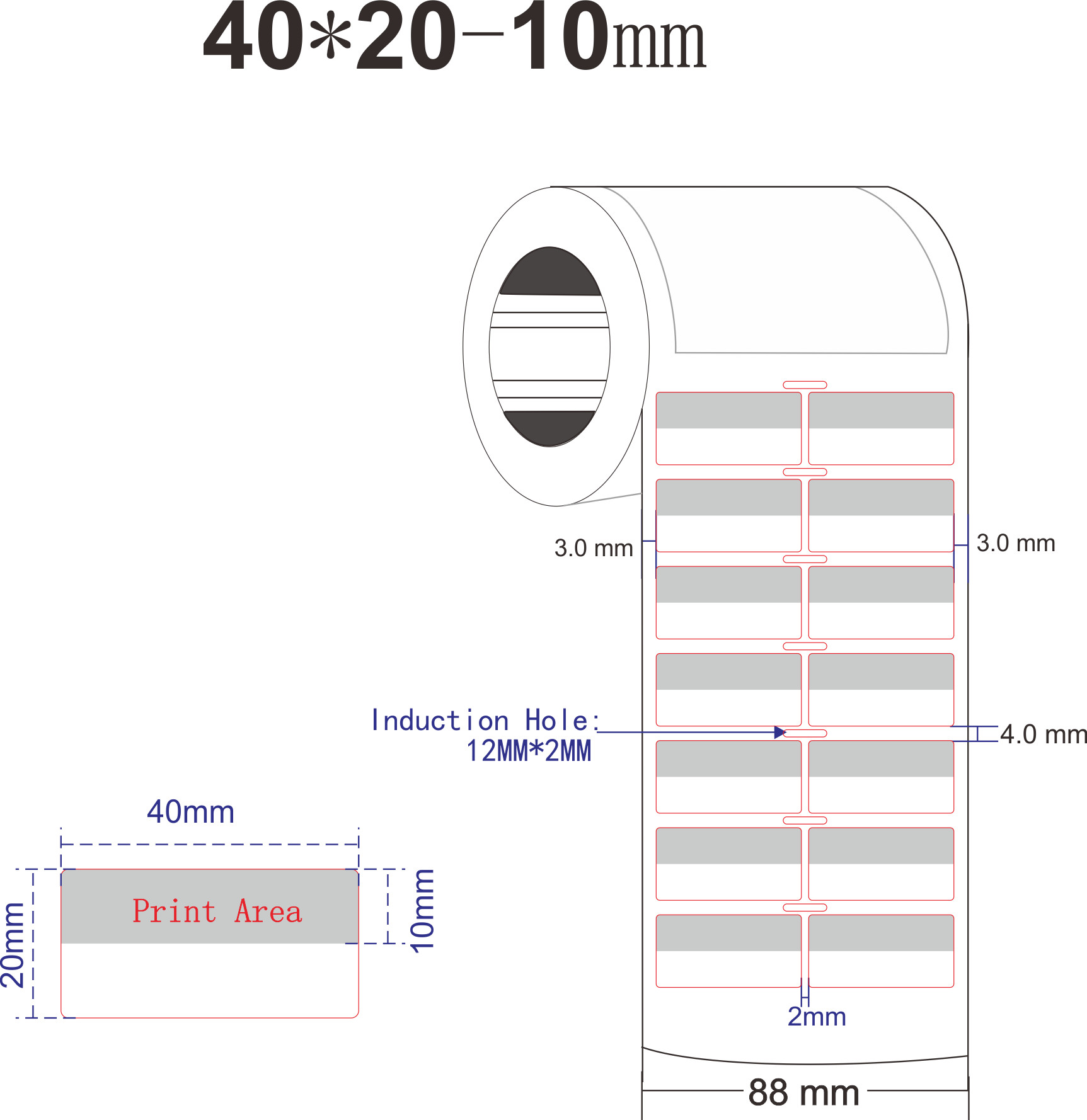 40x20-10mm Cable Adhesive Label 1mil White Gloss Transparent Water Resistant Polyester Label
