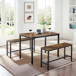 Dining Table with 2 Benches, Industrial Dining Table Set, Dining Table, Dining