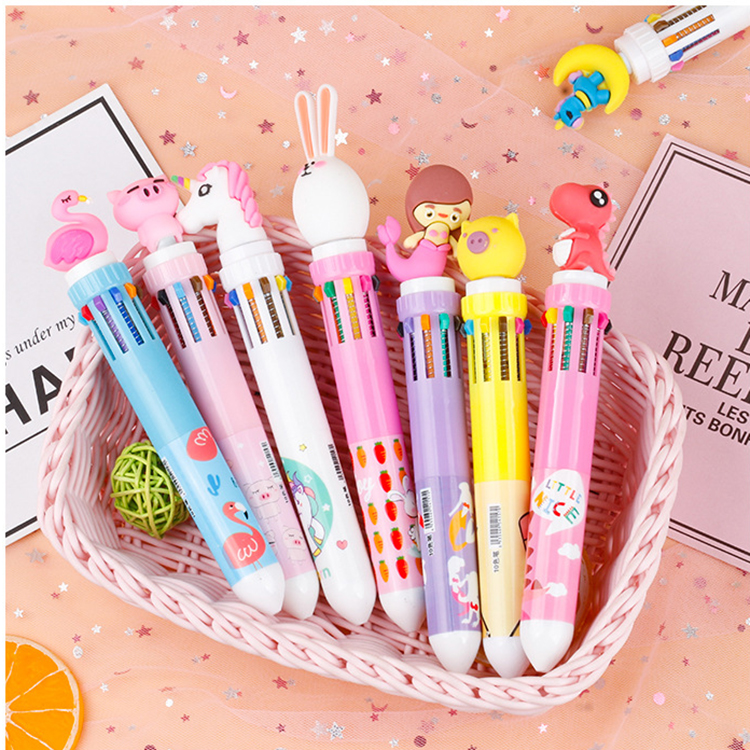 Office School Red Ink 6 Color Ballpoint Pen Cartoon Design Creative Hand Account Pen