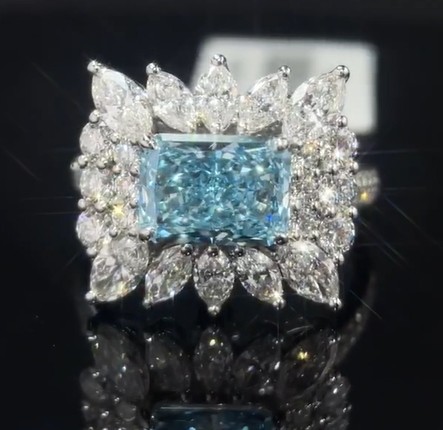2.20ct Blue Lab Grown Diamond Ring with Surrounding Style Setting for Special Occasions