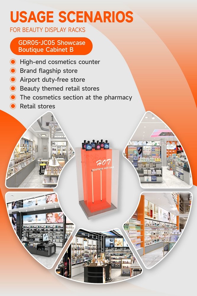 GDR05-JC05 Makeup Display Rack with 3mm Orange Semi-Transparent Acrylic Assembled Box for Fashion Boutique