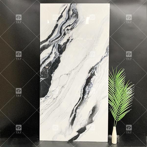 Panda White Marble Look Porcelain Tiles 600x1200mm Slab For Living Room Wall