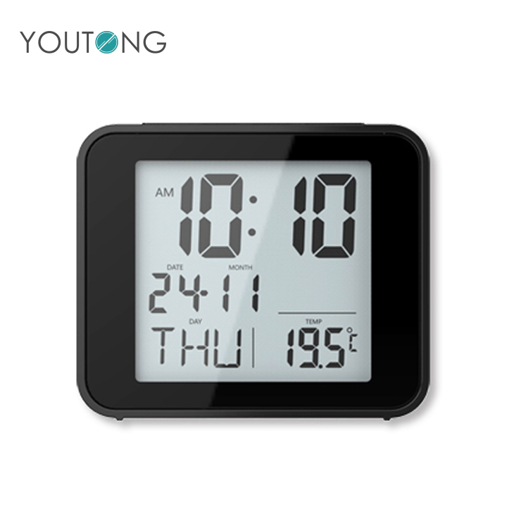 YT60142 Battery Powered Black Atomic Calendar Desktop Clock with Back Light Digital