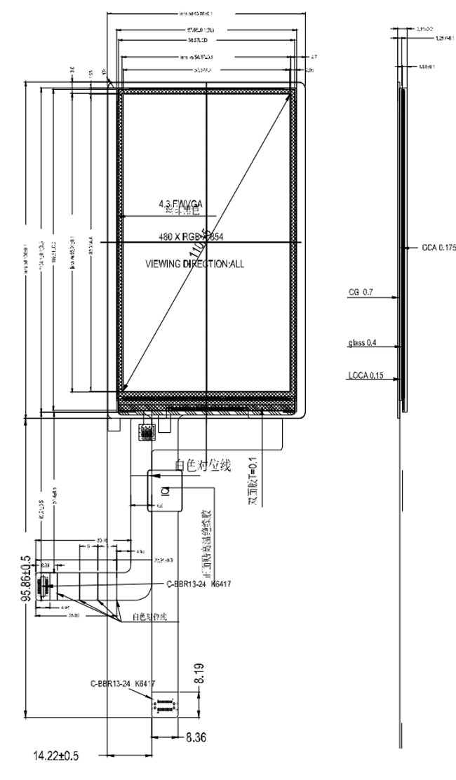 480x854 IPS 4.3 Inch TFT LCD Display Module NT35512 MIPI interface