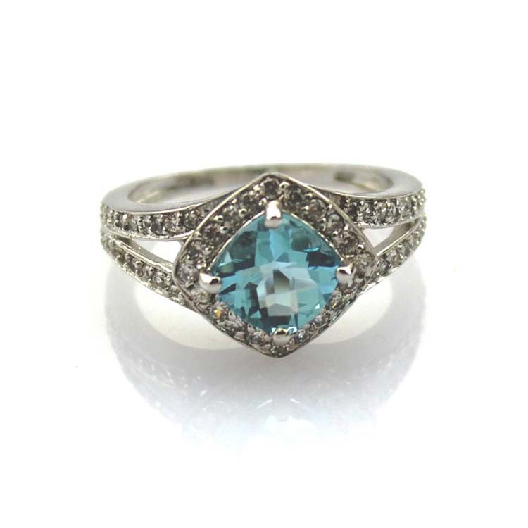 Women Jewelry 925 Silver 7mmx7mm Blue Topaz Square Cubic Zirconia Ring(FR022)