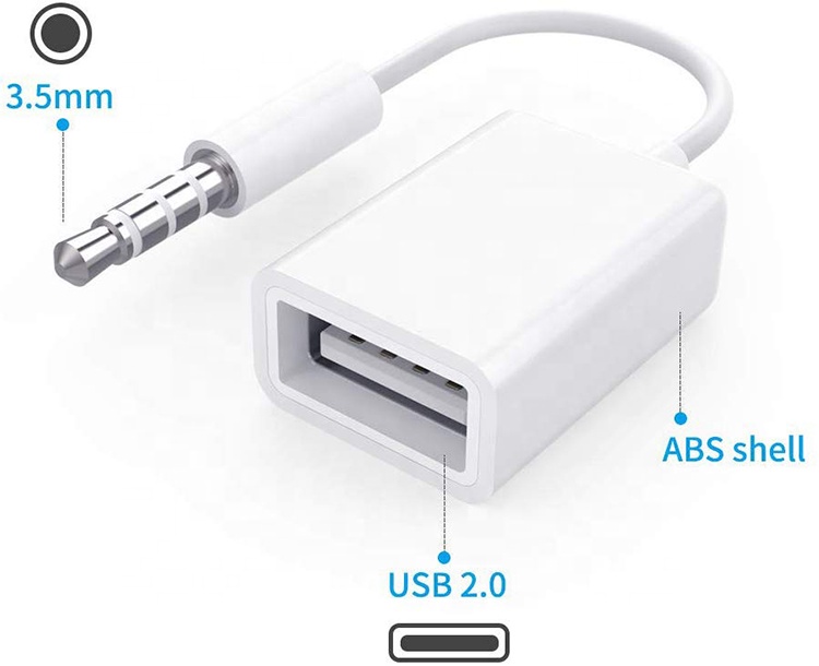Short USB 2.0 Female to 3.5mm Plug Jack 3 Poles AUX Converter Adapter Cable for Car