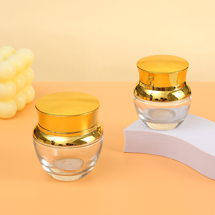 15g 30g 50g 100g Frosted Clear Glass Cream Jar with Gold Silver Screw Lid Customized Logo and Frosted Glass Base Material