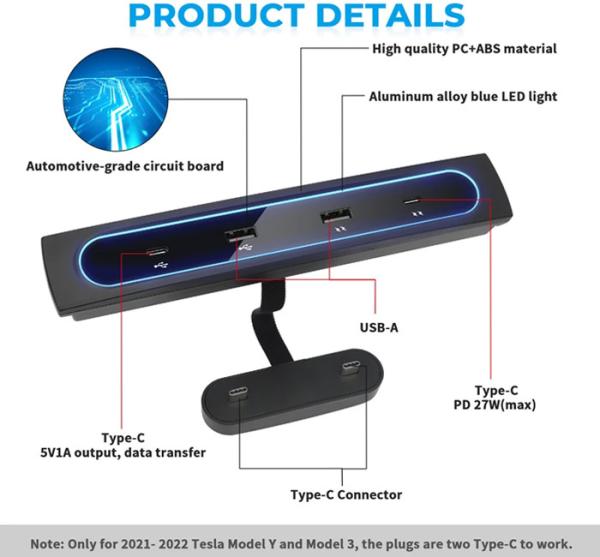 Buy cheap Shunt Hub Tesla Model Accessories 4 Ports Tesla Y Usb Ports 27W Quick Charger from wholesalers