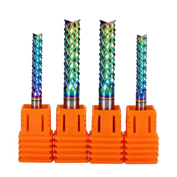 1/8 Shank Serrated Milling Cutter Corn Bit 8mm Rainbow DLC Coating Corn CNC Bits for Cutting Hardwood Circuit Board Plastic