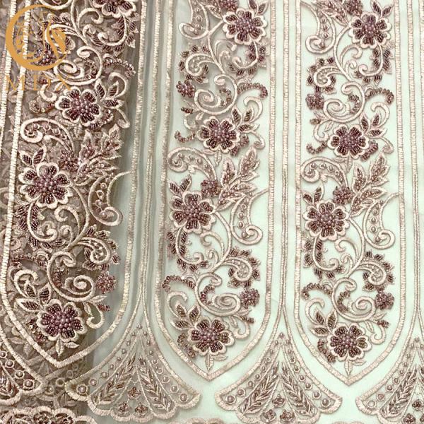 Buy cheap Embroidery Lace Nigerian Style Crystal Beaded Fabric For Bridal Gown from wholesalers