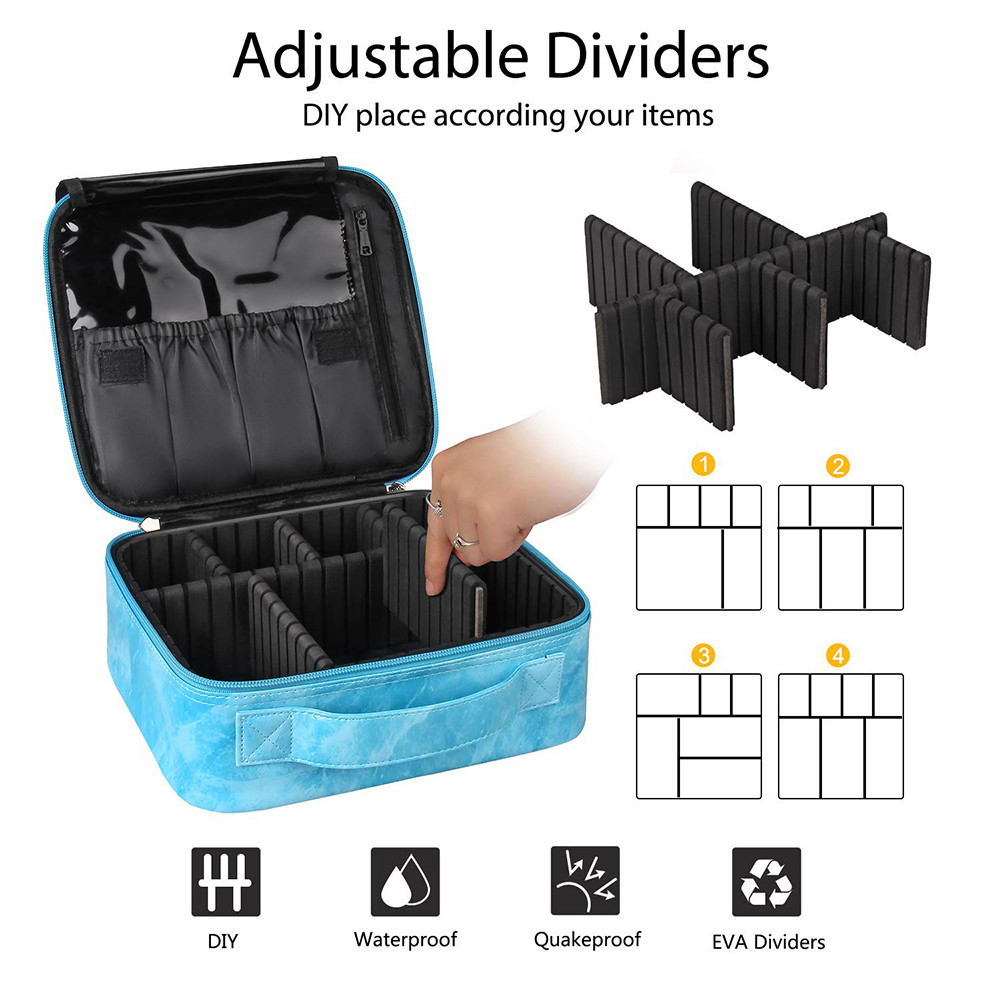 Zipper Closure PU Leather Makeup Bag With Adjustable Dividers
