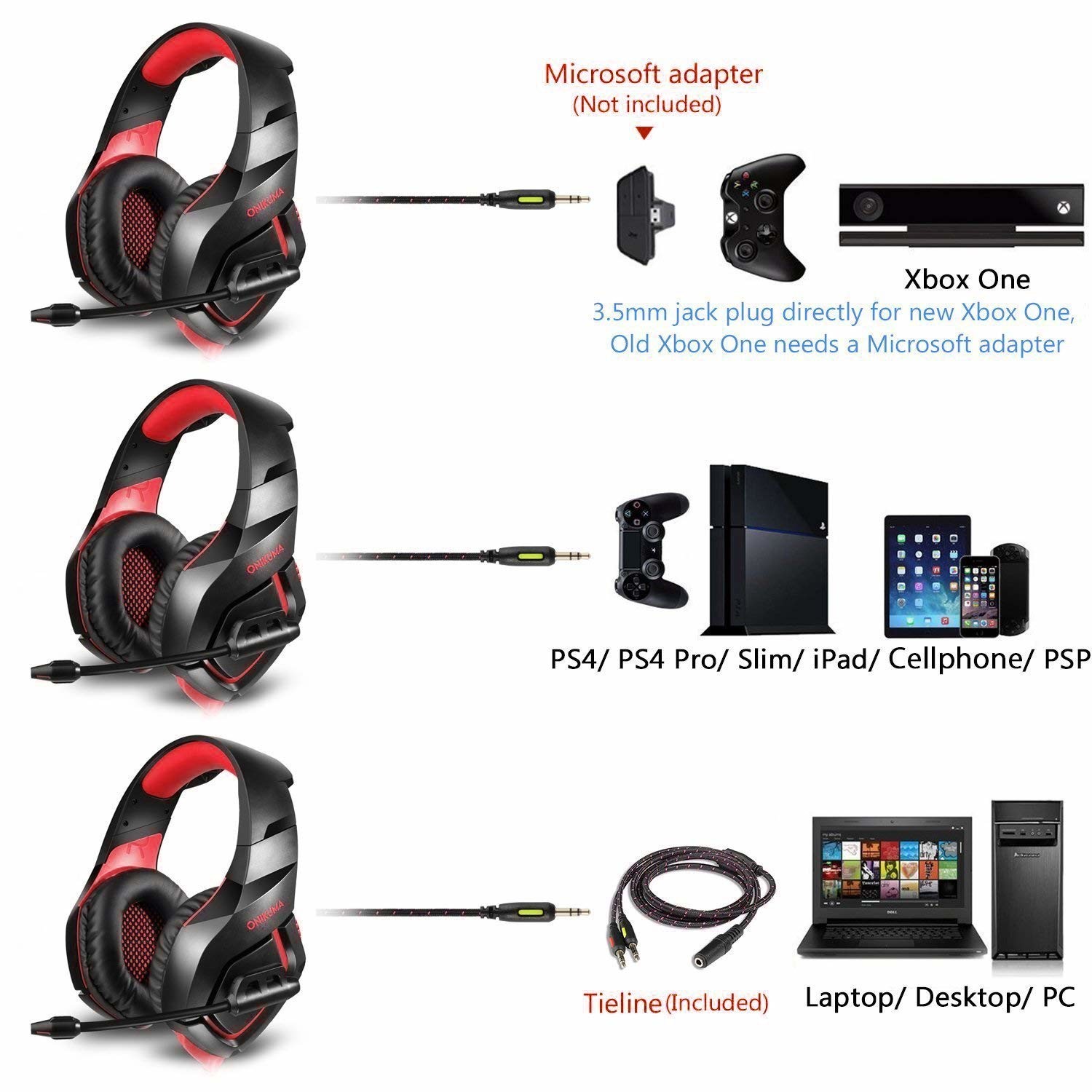 Over Ear 3.5mm Onikuma K1b USB Gaming Headset