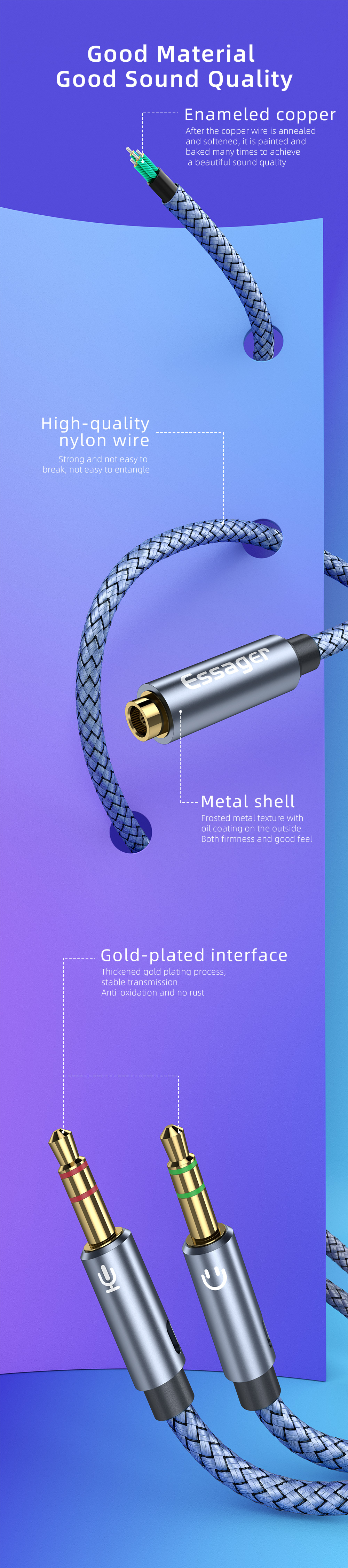 2 In 1 3.5MM Audio Cables Supporting Headphone Microphone Speaker