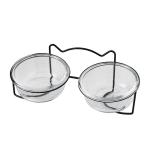Elevated Pet Glass Cat Bowls Double For Protecting Pet Spine