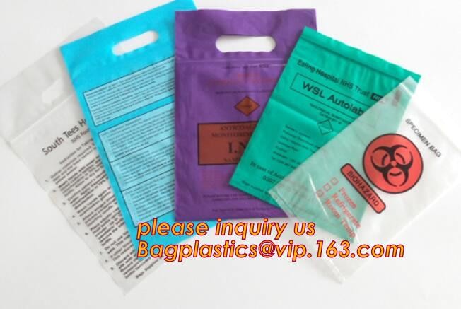 Medical packing k sealing plastic biohazard specimen bag customized pouch, Disposable plastic medical waste specim