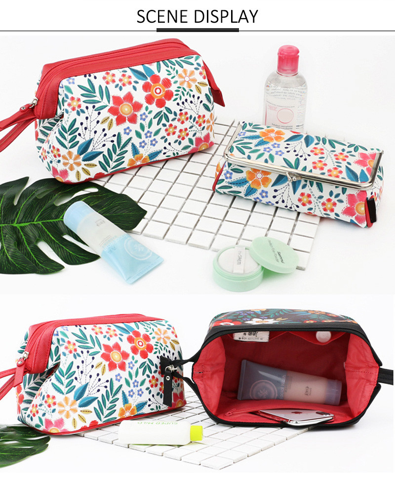 Wholesale Waterproof Vintage Floral Printed Cosmetic Bag Travel