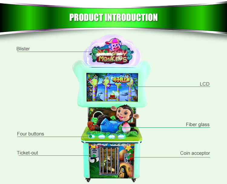 1 Player Redemption Arcade Machines / Funny Naughty Monkeys Ticket Game Machine For Kids