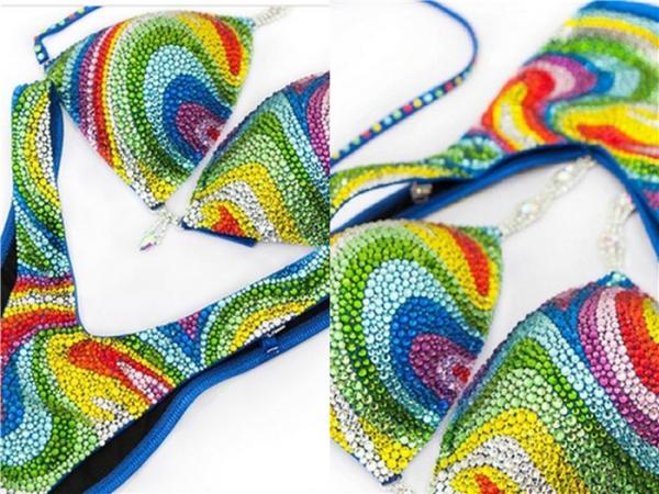 Buy cheap Spandex Fabric Fitness Competition Bikini Suits A B C Cup Colorful Crystal from wholesalers