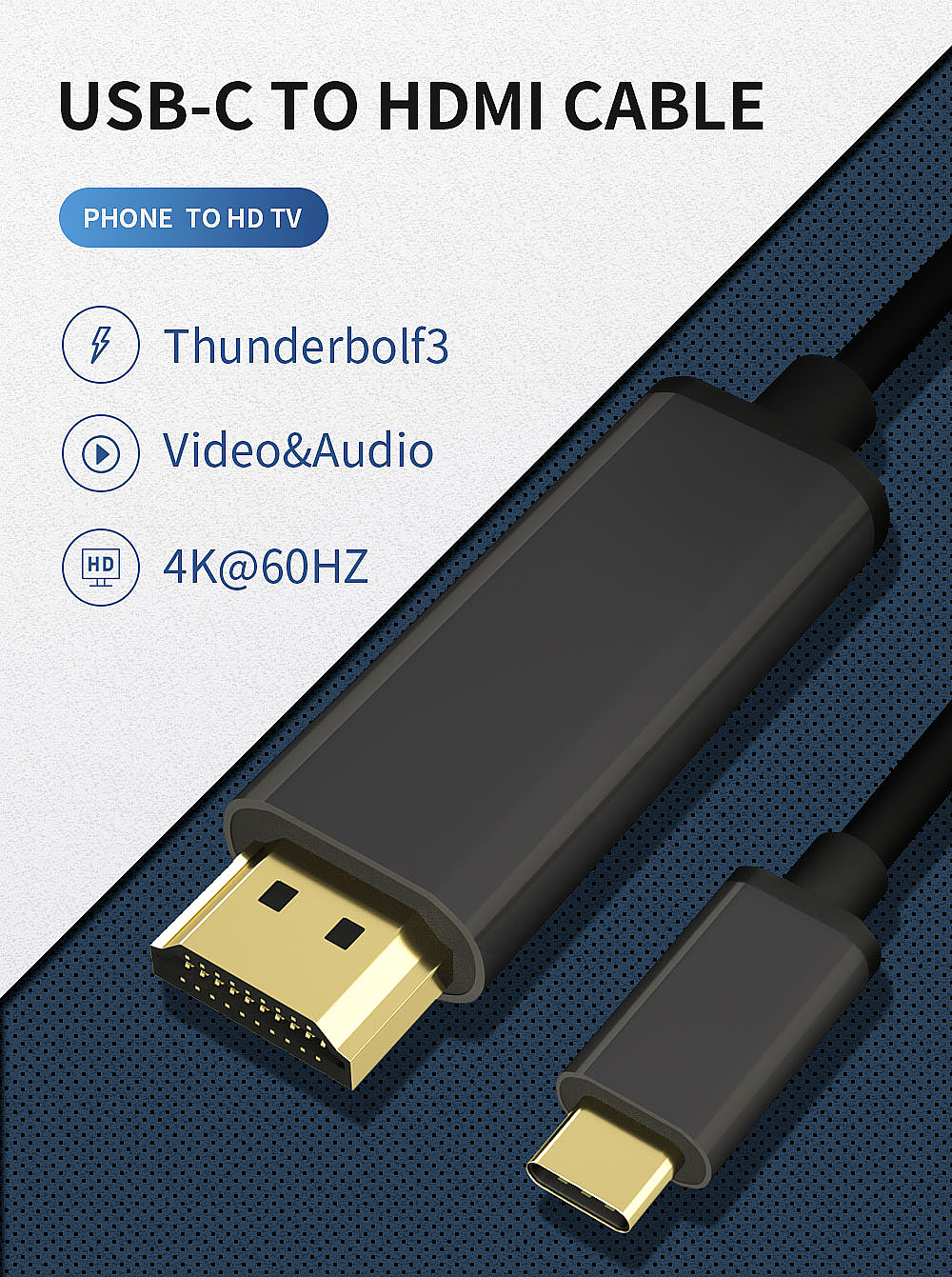 type c hdmi cable 18G USB Type-c To HDMI 4K Cable Adapter 4k 60Hz HDMI