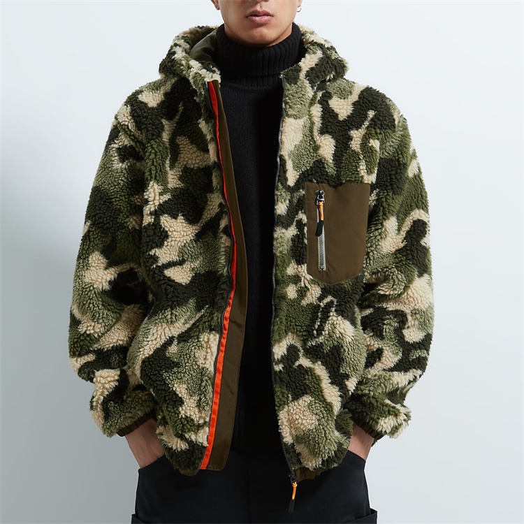 Custom Men Fuzzy Shearling Berber Fleece Camo Sherpa Hoodie