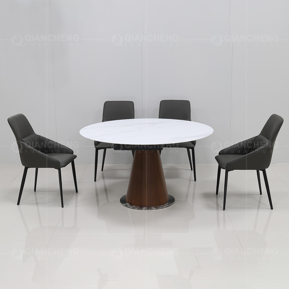 Hotel Restaurant SS Steel Furniture White Stone Round Extendable Dining Table