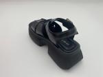 Women summer black thick soled sandals with metal button genuine leather summer