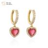 Buy cheap 24k Gold Plated Diamond Brass Hoop Earrings , Zircon Crystal Heart Dangle Drop Earrings from wholesalers