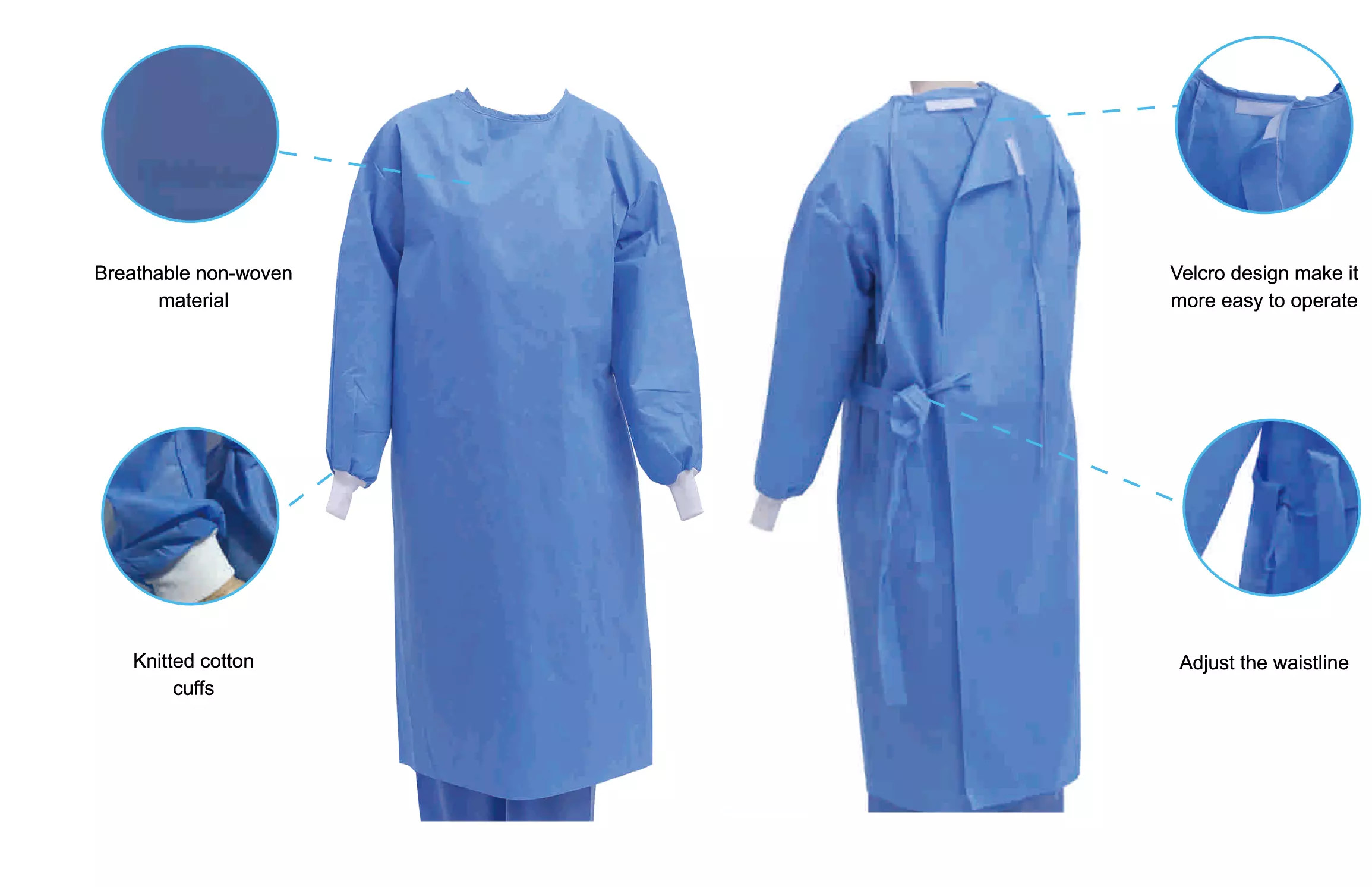 Anti Static Blue Non Woven Disposable Isolation Gown