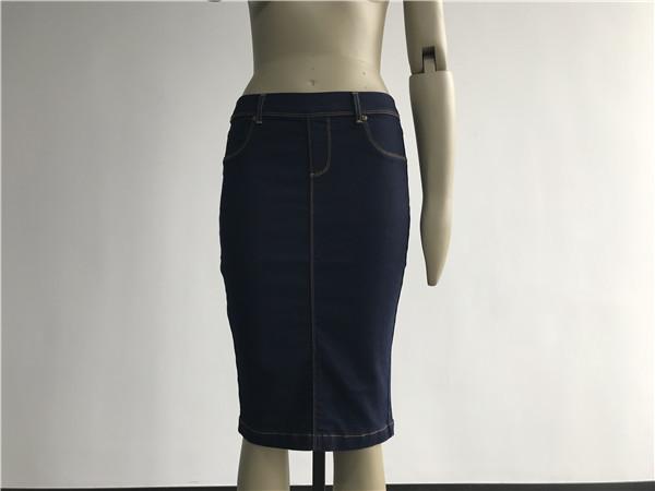 Pull On Denim Jeans Womens Pencil Skirts With Non Functional Front Pocket