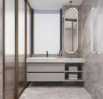 Moisture Proof Commercial Bathroom Sink Cabinets With Adjustable Oval Mirror