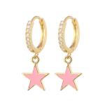 Colorful Enamel Star Hoop Earrings Real 925 Sterling Silver Earrings Rhodium