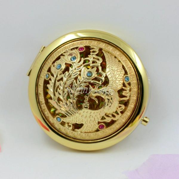 Buy cheap Shinny Gifts Gold Plaiting 3D Peacock Travel Mirror Handle Mirrors from wholesalers
