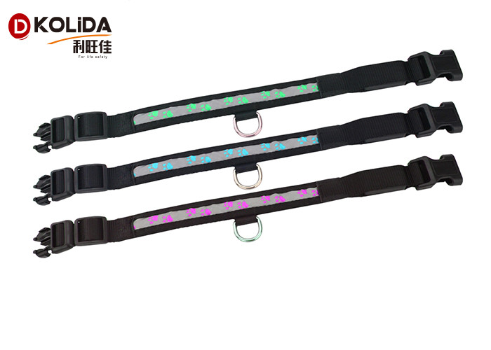 Black Nylon Luminous Dog Collars LED Night Safe Harness Battery CR2032 With 80-120 Hours