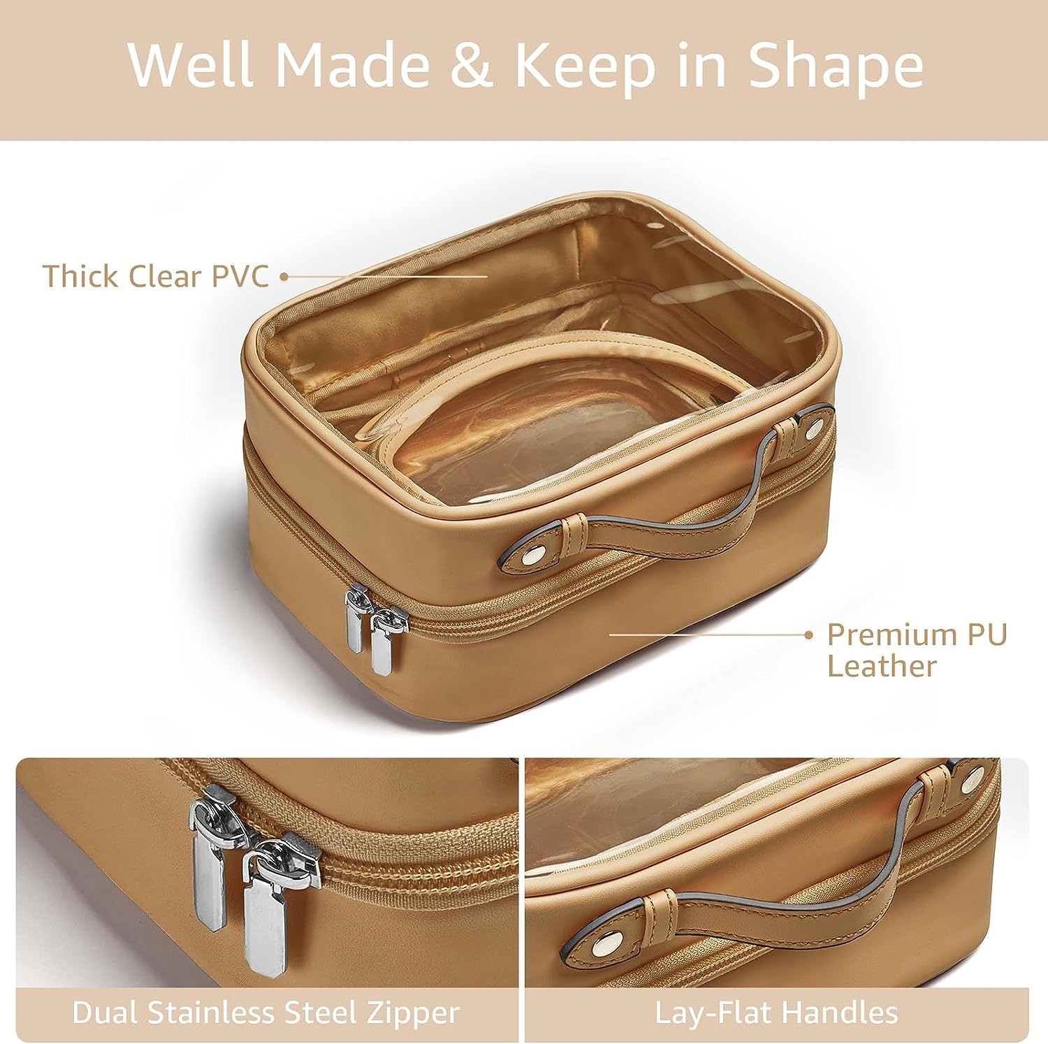 Lightweight Waterproof 2 Layer Travel Toiletry Bag Clear Makeup Bag With Zipper