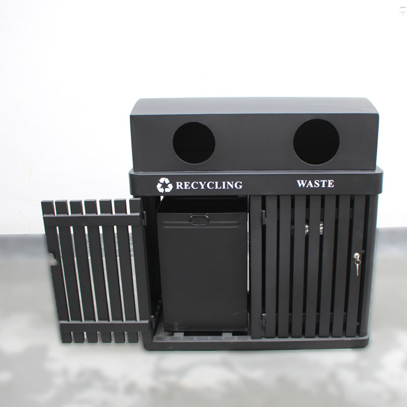 Rectangular Iron Outdoor Trash Cans , 120L Trash Bin Surface Mounted