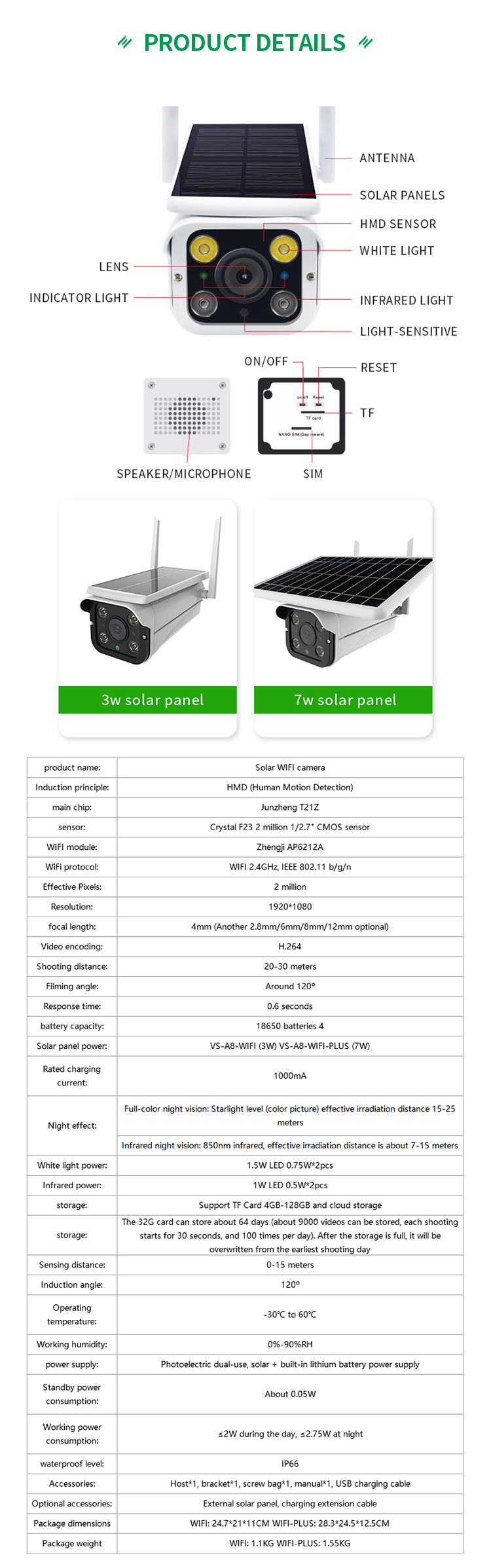 Tuya WiFi Outdoor Security Wireless Solar Camera Waterproof 3W 7W