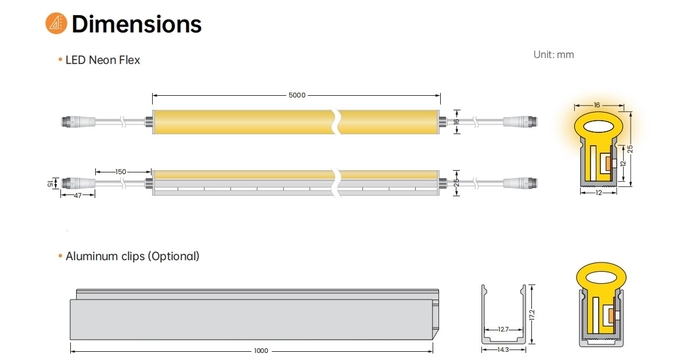 IP65 Waterproof LED Neon Flexible Strip With 120° Wide Angle Illumination Soft Bendable Strips