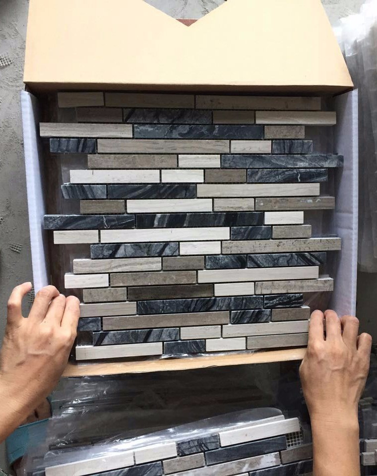 White Black Penny Grey Mosaic Floor Tiles , Various Patterns Stone Brick Mosaic Tiles