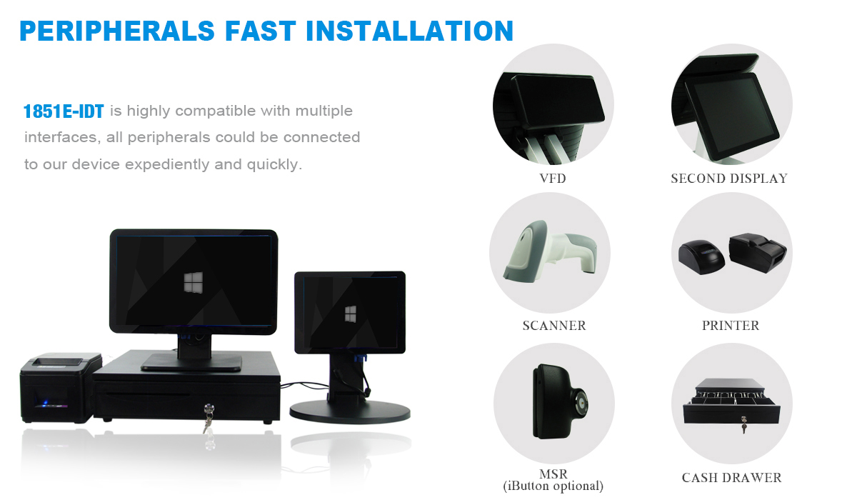 220cd/M2 1366*768 Restaurant Cash Register Touch Screen